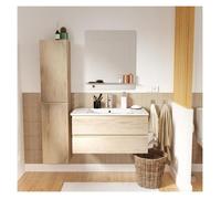 Ensemble meuble simple vasque 80cm décor chêne + vasque + robinet + miroir + colonne