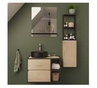 Ensemble meuble simple vasque EDISSON 70 cm + vasque + miroir + colonne