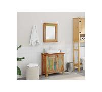 Ensemble meuble sous vasque et miroir en bois massif recyclé