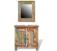 Ensemble meuble sous vasque et miroir en bois massif recyclé