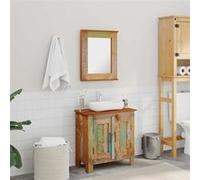 Ensemble meuble sous vasque et miroir en bois massif recyclé Multicolore G