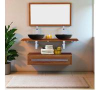 Ensemble meuble tiroir vasques et miroir salle de bain Eleganzia 130 cm en bois teck naturel Taille - Meuble + miroir sans vasque