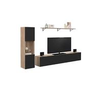 IDMarket Ensemble meuble TV ELIO 180 cm avec colonne et étagère Bois/Noir