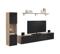 IDMarket - Ensemble Meuble TV 180 cm avec Colonne et étagère Elio Bois et Noir
