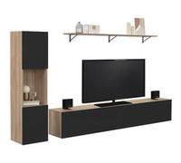 IDMarket Ensemble meuble TV ELIO 180 cm avec colonne et étagère Bois/Noir