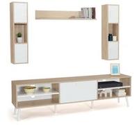 Ensemble meuble TV 180 cm et étagères HOUSTON bois et blanc Bois G