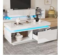 Ensemble Meuble TV 181 cm avec Table Basse 100x50 cm - FloraGrace, LED intégrée et surface brillante - Blanc