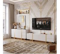 Ensemble Meuble TV 190cm et Buffet 140cm Grand Rangement | Façades Cannelées Push-to-Open | Rangement Salon Moderne