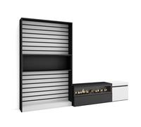 Ensemble Meuble TV, 260x35x186cm, Pour les TV jusqu'à 65", Cheminée électrique, Blanc et noir