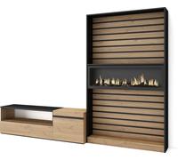 Ensemble Meuble TV, 260x35x186cm, Pour les TV jusqu'à 65", Cheminée électrique, Chêne et noir