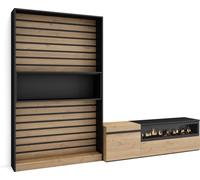 Ensemble Meuble TV, 260x35x186cm, Pour les TV jusqu'à 65", Cheminée électrique, Chêne et noir