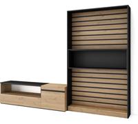 Ensemble Meuble TV, 260x35x186cm, Pour les TV jusqu'à 65", Salon Complet, Chêne et noir