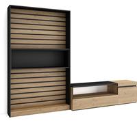 Ensemble Meuble TV, 260x35x186cm, Pour les TV jusqu'à 65", Salon Complet, Chêne et noir