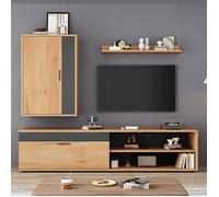Ensemble meuble TV (3 pièces), comprenant 1 étagère, 2 étagères semi-ouvertes et 1 présentoir, adapté au salon - noir + bois