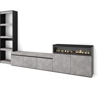 Ensemble Meuble TV, 310x35x186cm, Pour les TV jusqu'à 65", Cheminée électrique, Ciment