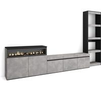 Ensemble Meuble TV, 310x35x186cm, Pour les TV jusqu'à 65", Cheminée électrique, Ciment