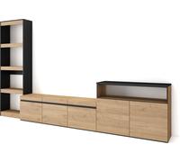 Ensemble Meuble TV, 310x35x186cm, Pour les TV jusqu'à 65", Salon Complet, Chêne et noir