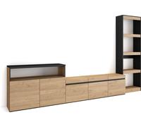 Ensemble Meuble TV, 310x35x186cm, Pour les TV jusqu'à 65", Salon Complet, Chêne et noir
