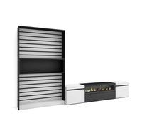 Ensemble Meuble TV, 310x35x186cm, Pour les TV jusqu'à 80", Cheminée électrique, Blanc et noir