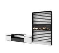 Ensemble Meuble TV, 310x35x186cm, Pour les TV jusqu'à 80", Cheminée électrique, Blanc et noir
