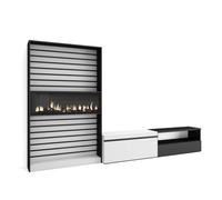 Ensemble Meuble TV, 310x35x186cm, Pour les TV jusqu'à 80", Cheminée électrique, Blanc et noir
