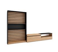 Ensemble Meuble TV, 310x35x186cm, Pour les TV jusqu'à 80"", Chêne et noir, RF2855