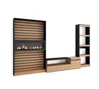 Ensemble Meuble TV, 320x35x186cm, 1feu électrique, couleur Chêne , RF2597