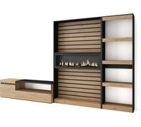 Ensemble Meuble TV, 320x35x186cm, Cheminée électrique, Chêne et noir