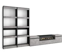 Ensemble Meuble TV, 320x35x186cm, Pour les TV jusqu'à 80", Cheminée électrique, Ciment