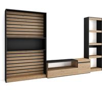 Ensemble Meuble TV, 320x35x186cm, Salon Complet, Chêne et noir