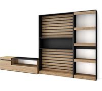 Ensemble Meuble TV, 320x35x186cm, Salon Complet, Chêne et noir