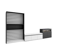Ensemble Meuble TV, 360x35x186cm, Pour les TV jusqu'à 65", Cheminée électrique, Blanc et noir