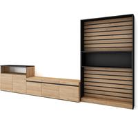 Ensemble Meuble TV, 360x35x186cm, Pour les TV jusqu'à 65", Salon Complet, Chêne et noir