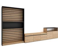 Ensemble Meuble TV, 360x35x186cm, Pour les TV jusqu'à 65", Salon Complet, Chêne et noir