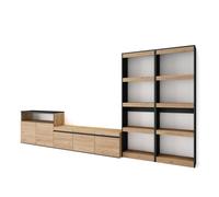 Ensemble Meuble TV, 370x186x35cm, Pour TV jusqu'à 65"", Chêne et noir, RF3182