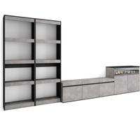 Ensemble Meuble TV, 370x35x186cm, Pour les TV jusqu'à 65", Cheminée électrique, Ciment