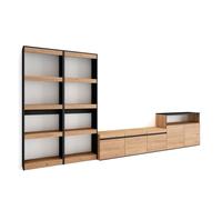 Ensemble Meuble TV, 370x35x186cm, Pour les TV jusqu'à 65"", Chêne et noir, RF3181
