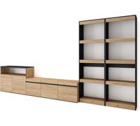 Ensemble Meuble TV, 370x35x186cm, Pour les TV jusqu'à 65", Salon Complet, Chêne et noir