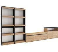 Ensemble Meuble TV, 370x35x186cm, Pour les TV jusqu'à 65", Salon Complet, Chêne et noir