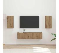 Ensemble Meuble TV 4 pièces chêne Artisanal en Bois d'ingénierie, Meuble télévision avec tiroirs, Armoire Murale et étagères pour Rangement Salon séjour Bureau Moderne