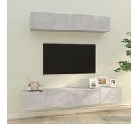 Ensemble Meuble TV 4 pièces Design Moderne, Meuble télé Gris béton en Bois d'ingénierie Robuste pour Salon et séjour, Rangement spacieux avec Portes et tiroirs