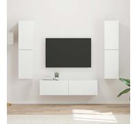 Ensemble Meuble TV 6 pcs Blanc Bois d'ingénierie avec éclairage LED, Armoire Murale 31x30x60 cm, Rangement optimisé pour Salon Bureau Chambre, Meuble TV Console Fonctionnel Design Moderne