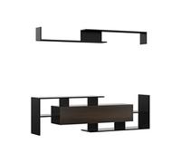 Ensemble meuble TV avec étagère murale style contemporain aspect bois noir Noir