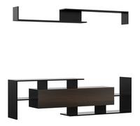 HOMCOM Ensemble Meuble TV avec Banc et étagère Murale Style Contemporain 153,6L cm - Noir