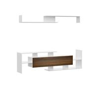 HomCom Ensemble meuble TV avec étagère murale style contemporain bois noyer Blanc/Marron
