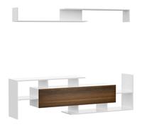 HOMCOM Ensemble Meuble TV avec Banc et étagère Murale Style Contemporain 153,6L cm - Blanc et Marron