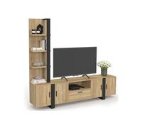 ID MARKET ensemble meuble tv PHOENIX 5 portes 200 cm bois clair avec étagères murales