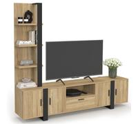 Ensemble meuble TV avec étagères et placard 200 cm PHOENIX bois et noir