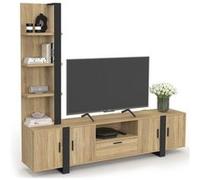 Ensemble meuble TV avec étagères et placard 200 cm PHOENIX bois et noir Bois