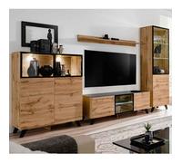 Ensemble Meuble TV & Bibliothèque ""Thin"" 330cm Noir & Naturel